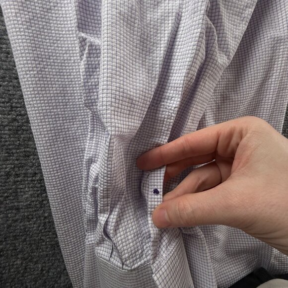 David Donahue Button Up Shirt Purple Check 16.5 34/35 Trim Fit Woven Adult Men - Picture 14 of 14
